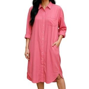 Universal Thread Pink Linen Blend 3/4 Dolman Sleeve Shirt Dress Beach Cover Sz S
